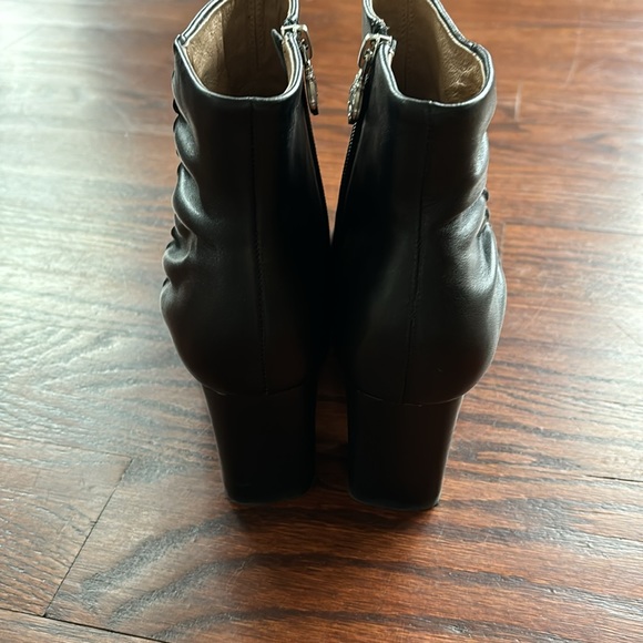 Black leather booties with ruched detail. Size 6.5 - Picture 2 of 5
